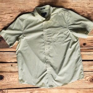 Eddie Bauer Mens Shirt XL Short Sleeve Wrinkle Resistant Relaxed Fit Green White